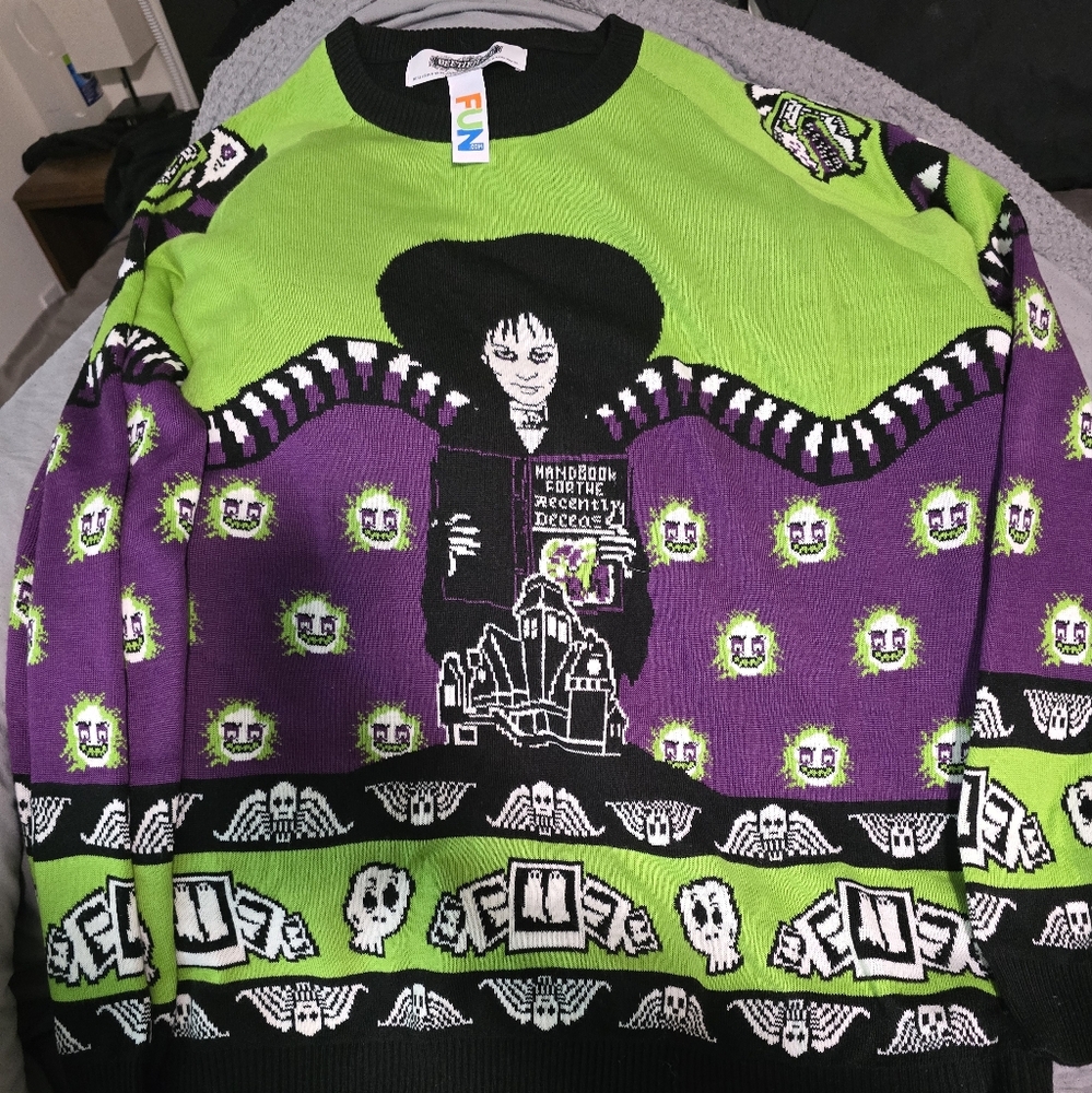Purple and Green Graphic Sweater